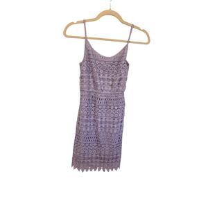 H&M Divided Lined Purple Dress Open Knit Crochet Overlay Preppy XS Festival Boho